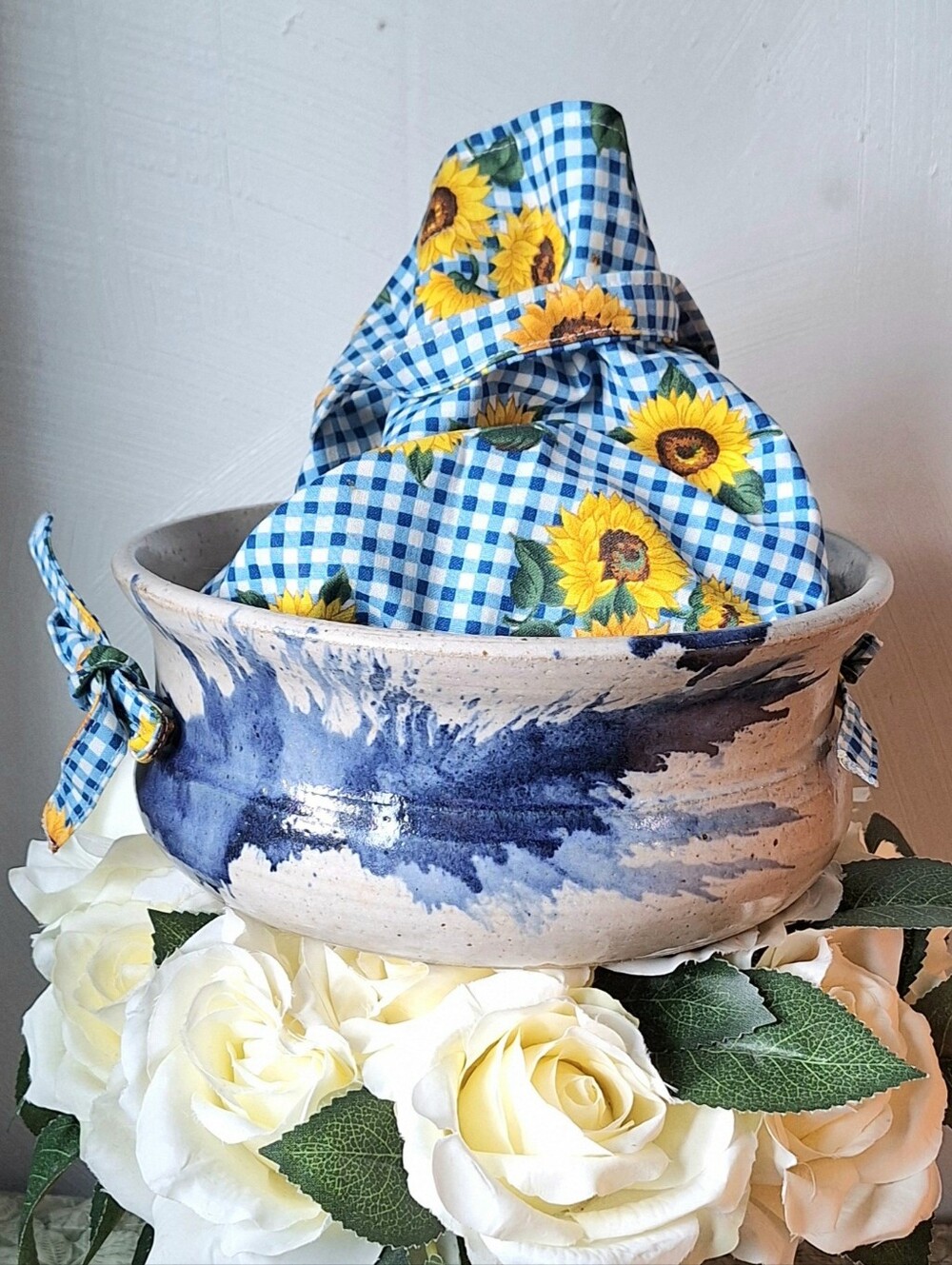 Handcrafted Blue Wave Washed Pottery Bread Bowl designed by "Gayle"